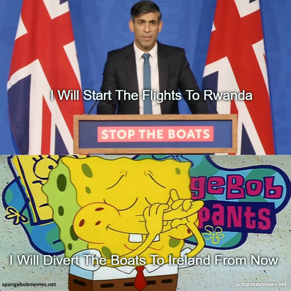 Spongebob Acting As A Migrants' Smuggler and Mocking Rishi Sunak Rwanda Plan