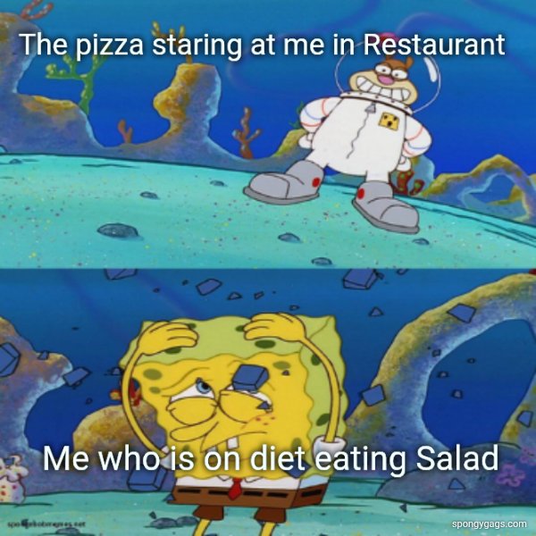 Eating salad while pizza is staring at me!